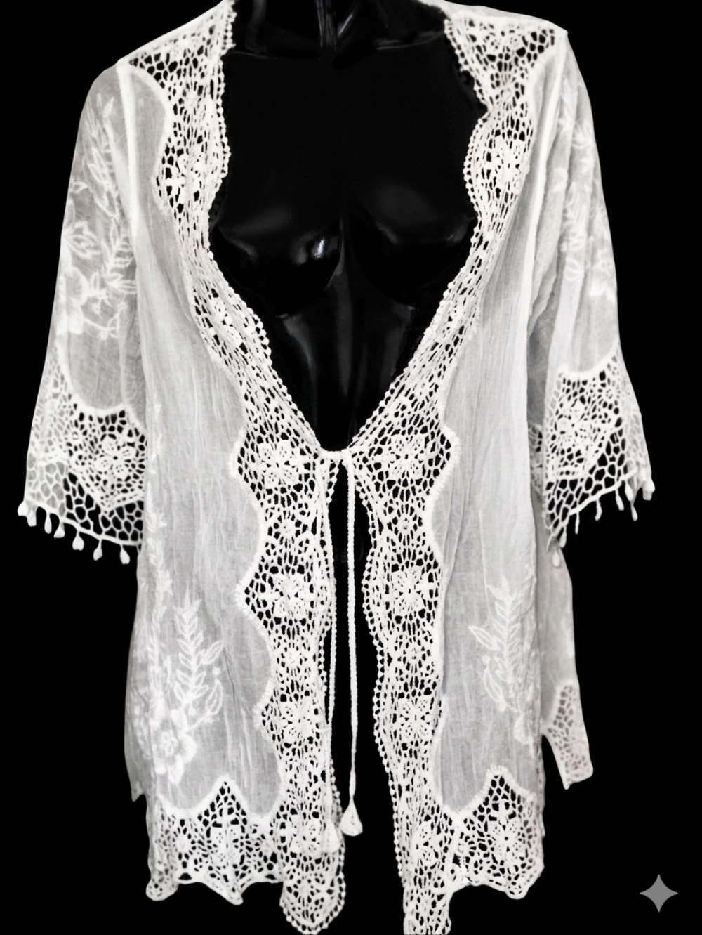 Kindred White Lace Embroidered Kimono Size 3X